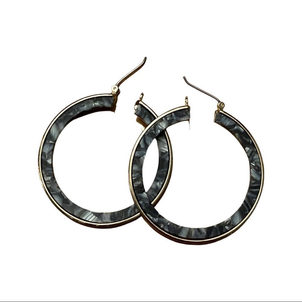 Pomina Gold and Black Faux Marble 2” Hoop Earrings - NWT